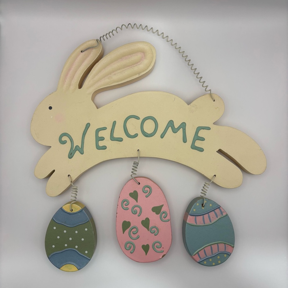 Welcome Hanging Wall Sign Rabbit Decor Bunny Door Spring Easter - Easter Eggs